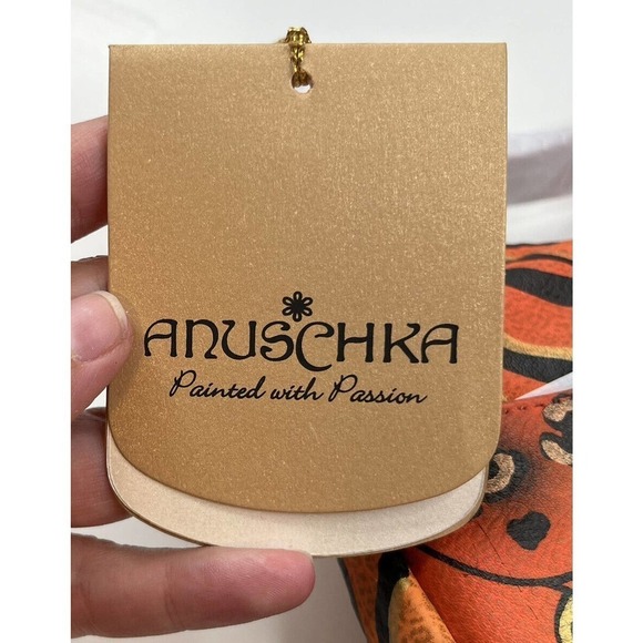 NWT Anuschka Painted Leather Shoulder Purse Wallet Set Women’s Orange - Picture 10 of 10